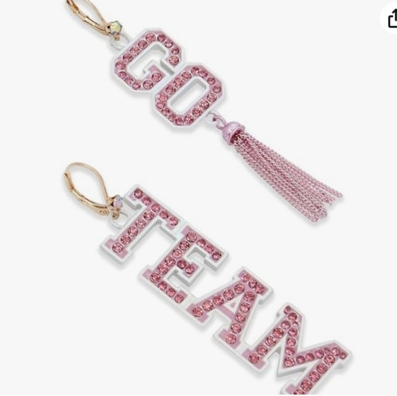 🔹️Betsey Johnson🔹️ pink white " Go Team " Mismatched statement  Earrings - Picture 2 of 5